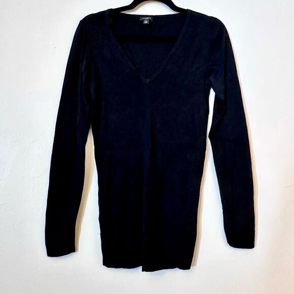 Ann Taylor V Neck Long Sleeve Cotton Rayon Blend Pullover Sweater Black Medium - Picture 1 of 4